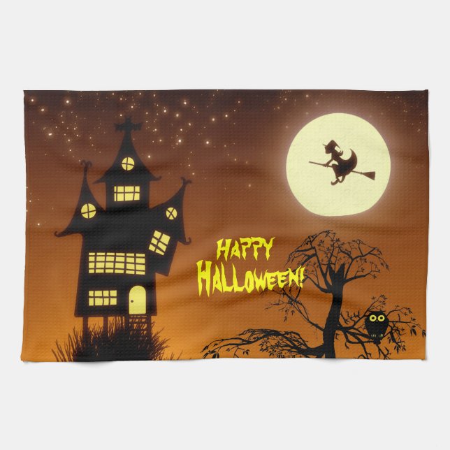 Creepy Haunted House Halloween Decorative Kökshandduk (Horisontell)