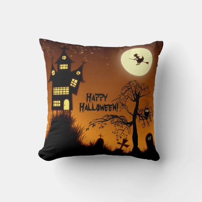 Creepy Haunted House Halloween Decorative Kudde (Framsida)