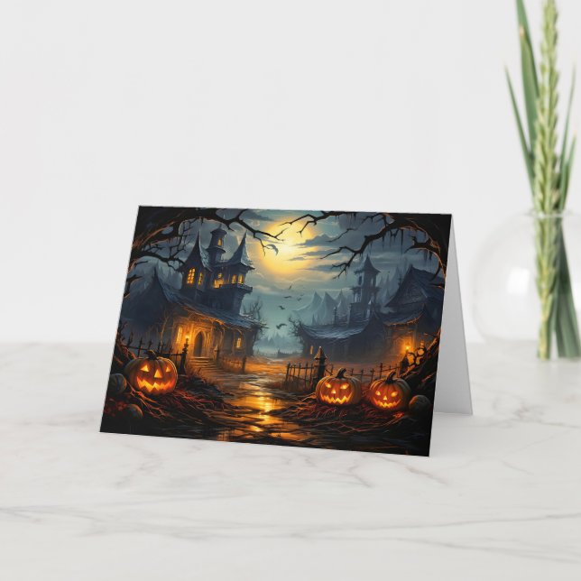 Creepy Haunted House Halloween Kort (Framsida)