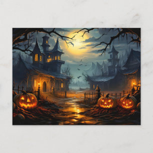 Creepy Haunted House Halloween Vykort