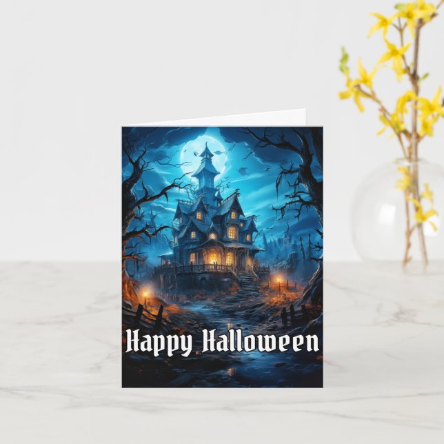 Creepy Haunted House Happy halloween Kort (Gul blomma)