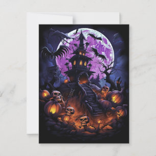 Creepy Haunted House Lila Halloween fest Vykort
