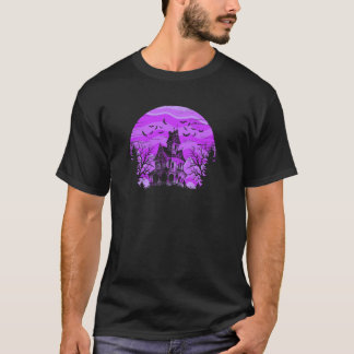 Creepy Hauny House Scary Fladdermus Träd Spooky Fu T Shirt
