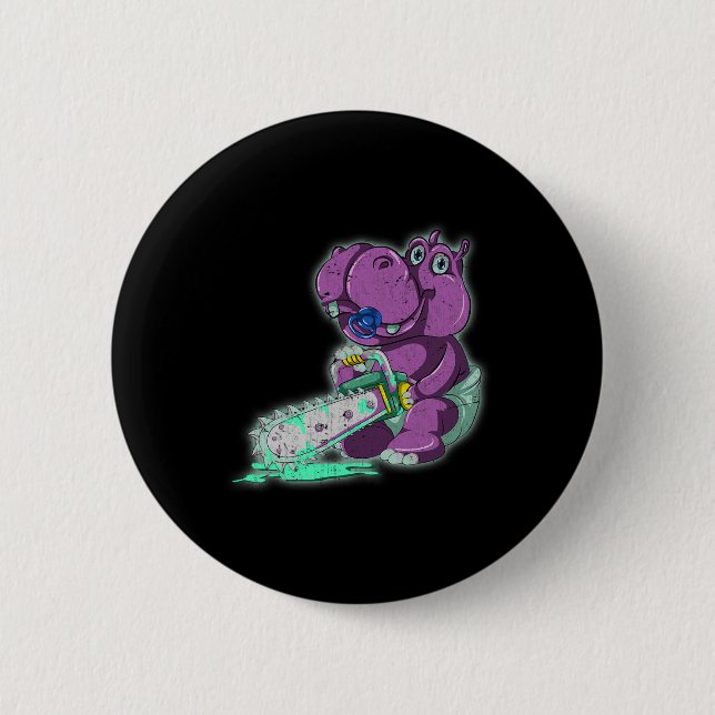 Creepy Hippo Scary Vaporwave Animal Chainszo Hippo Knapp (Framsida)