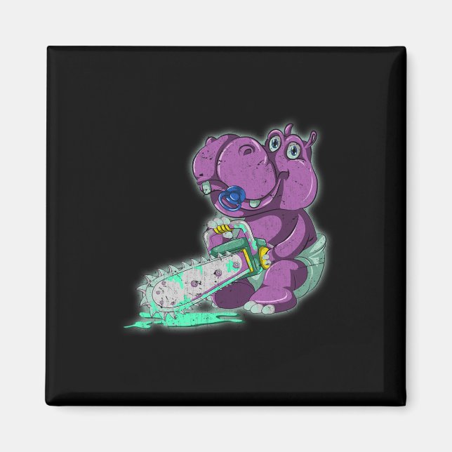 Creepy Hippo Scary Vaporwave Animal Chainszo Hippo Magnet (Framsidan)