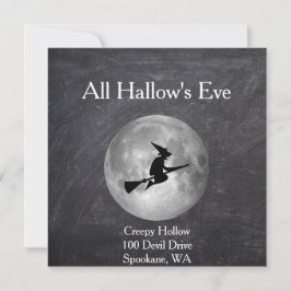 Creepy Hollow Halloween Witch och Måne Square Card Kort