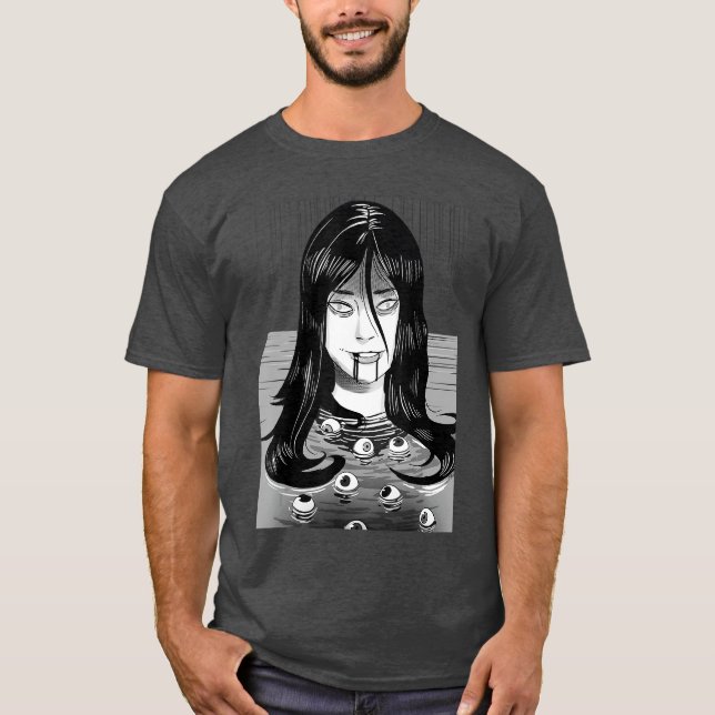 Creepy Horror Manga Anime Woman Eyes Bathtub Hallo T Shirt (Framsida)