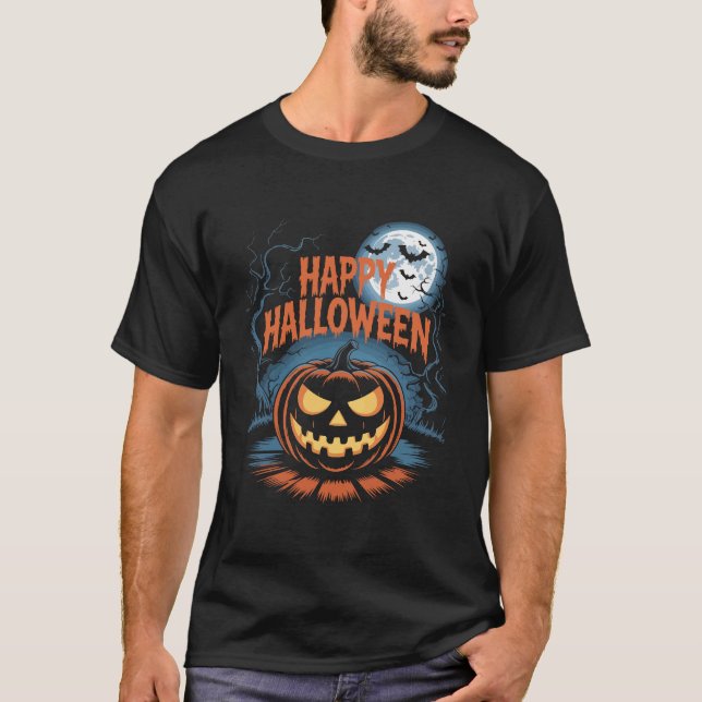 Creepy Jack O Lantern Halloween T Shirt (Framsida)