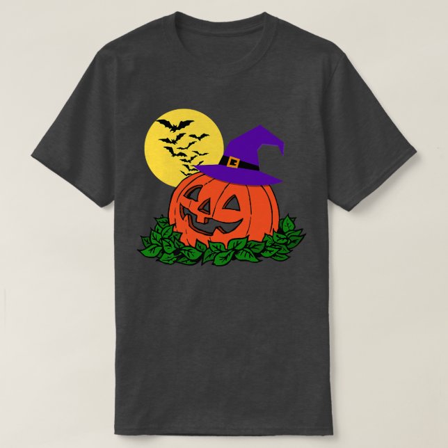Creepy Jack o lantern Pumpkin Patch Witch Hat Flad T Shirt (Design framsida)