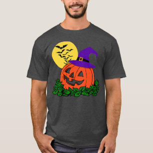 Creepy Jack o lantern Pumpkin Patch Witch Hat Flad T Shirt