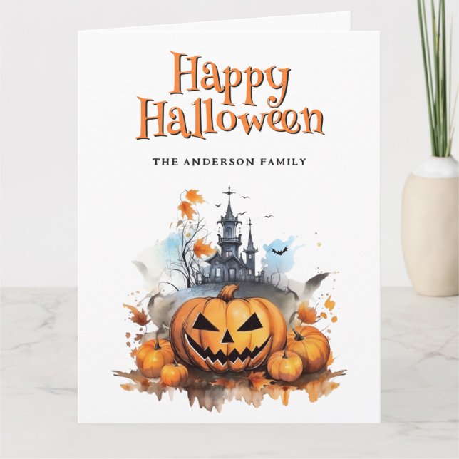 Creepy Jack O'Lantern Ghost Halloween Card Kort (Framsida)