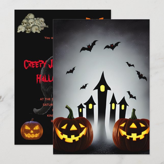 Creepy Jack o'Lantern Halloween Bash Party Inbjudningar (Fram/baksida)