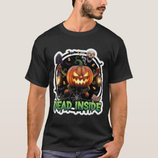 Creepy jackolantern illustration with shovel lante t shirt