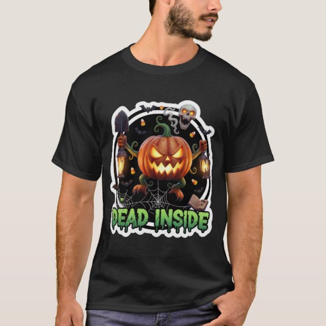 Creepy jackolantern illustration with shovel lante t shirt (Framsida)