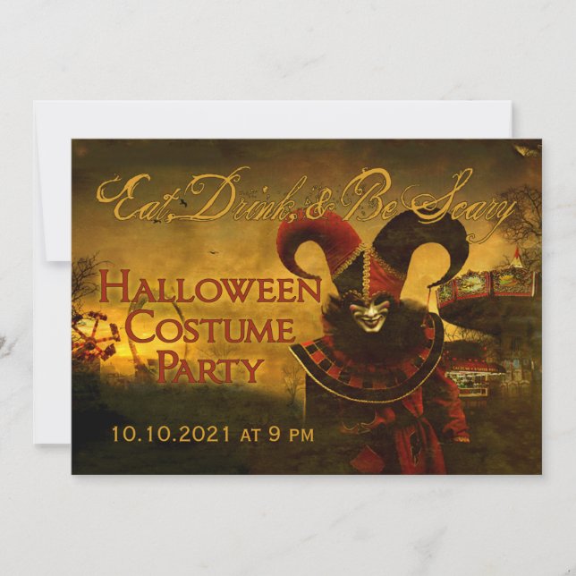 Creepy Jester Carnival Halloween-inbjudan Inbjudningar (Framsida)