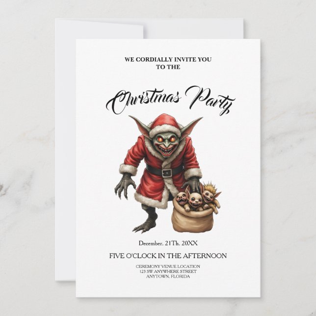 Creepy jul Goblin - Mörk Fantasy Evil Santa Inbjudningar (Framsida)