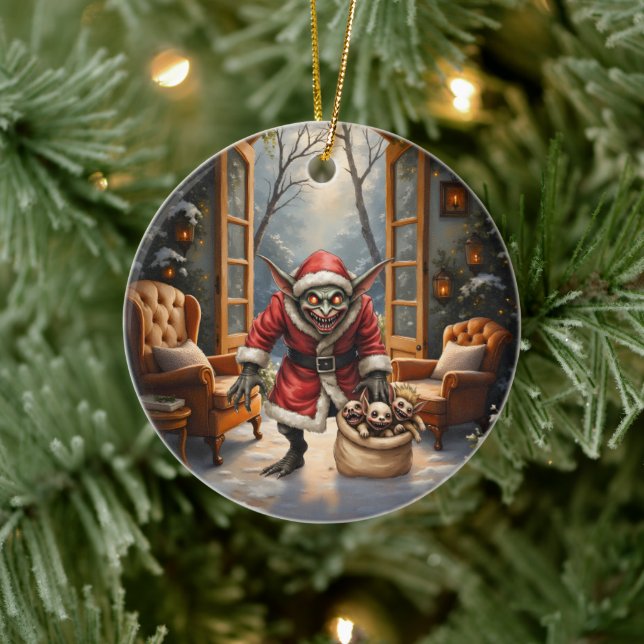 Creepy jul Goblin - Mörk Fantasy Evil Santa Julgransprydnad Keramik (Träd)