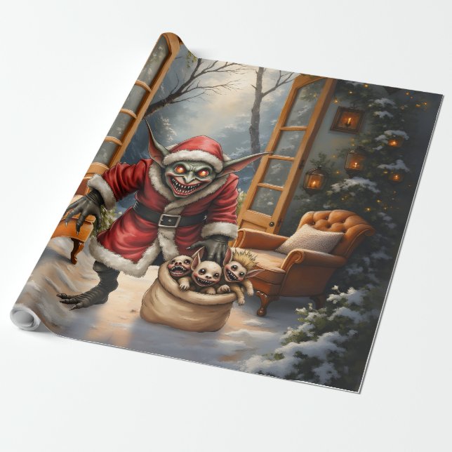 Creepy jul Goblin - Mörk Fantasy Evil Santa Presentpapper (Utrullad)