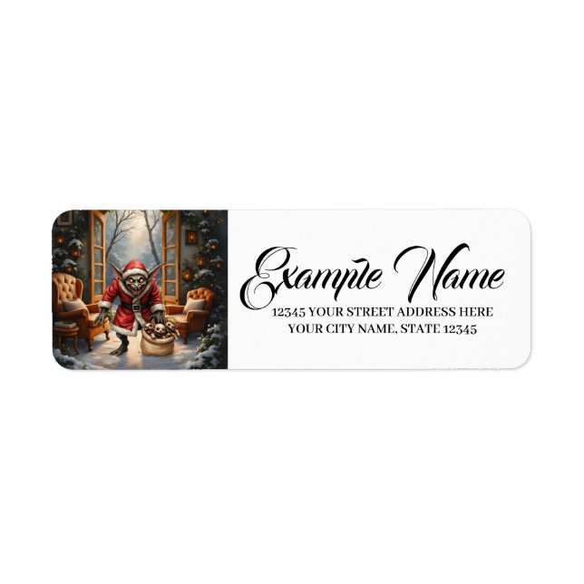 Creepy jul Goblin - Mörk Fantasy Evil Santa Returadress Etikett (Framsidan)