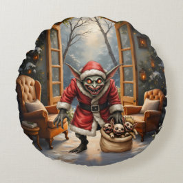 Creepy jul Goblin - Mörk Fantasy Evil Santa Rund Kudde