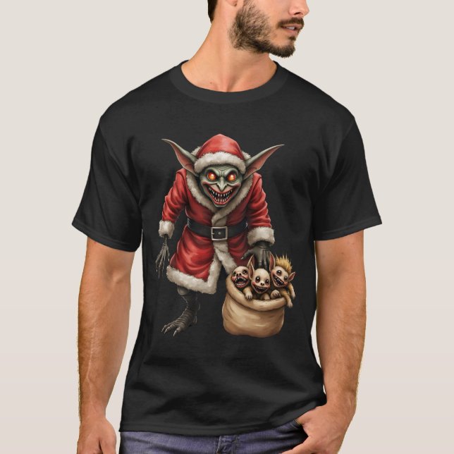 Creepy jul Goblin - Mörk Fantasy Evil Santa T Shirt (Framsida)