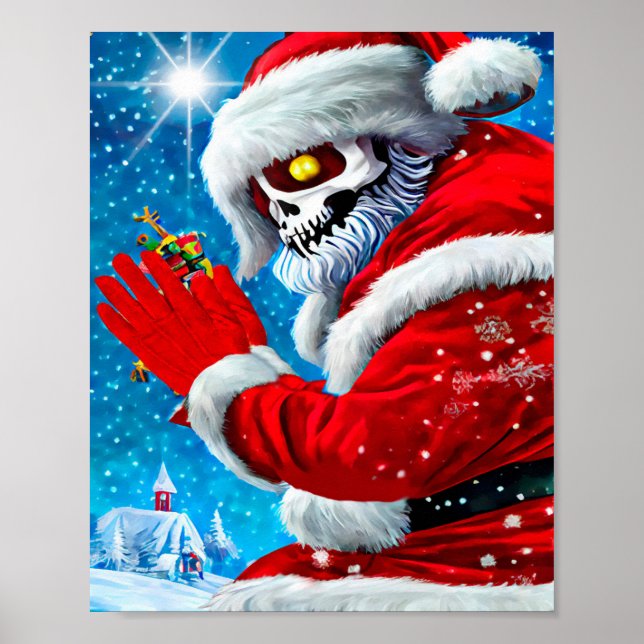Creepy jul Jultomten Skeleton Monster Art Poster (Framsidan)
