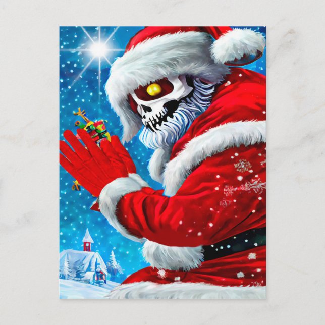 Creepy jul Jultomten Skeleton Monster Art Vykort (Framsida)