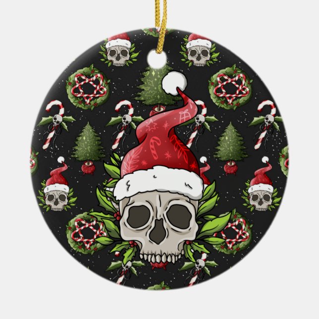 Creepy jul Santa Skull Julgransprydnad Keramik (Framsidan)