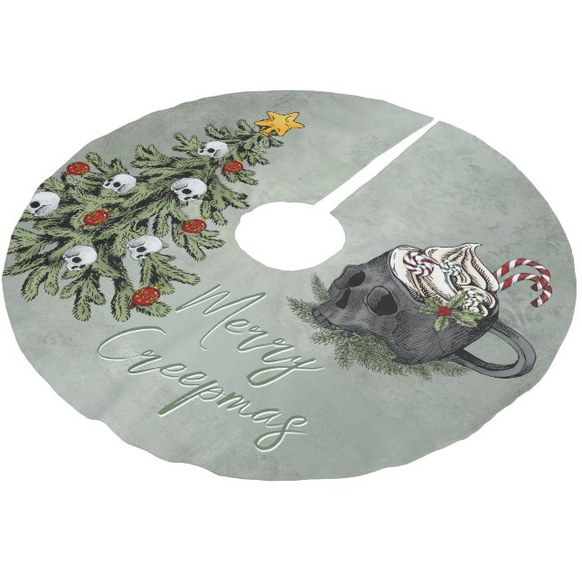 Creepy JULAFTON | A Väldigt gotisk Träd och Skull  Julgransmatta Borstad Polyester (Vinklad)