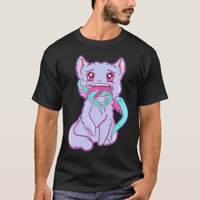 Creepy Kawaii Anime Cat Horror Pastel Goth T Shirt (Framsida)