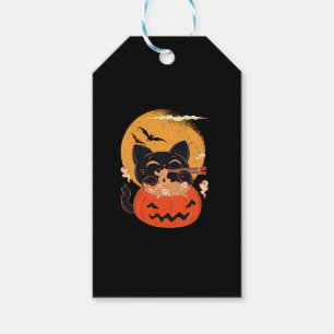 Creepy Kawaii Cat Eating Mask Ramen Noodles Hallo Presentetikett