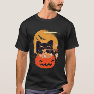 Creepy Kawaii Cat Eating Mask Ramen Noodles Hallo T Shirt
