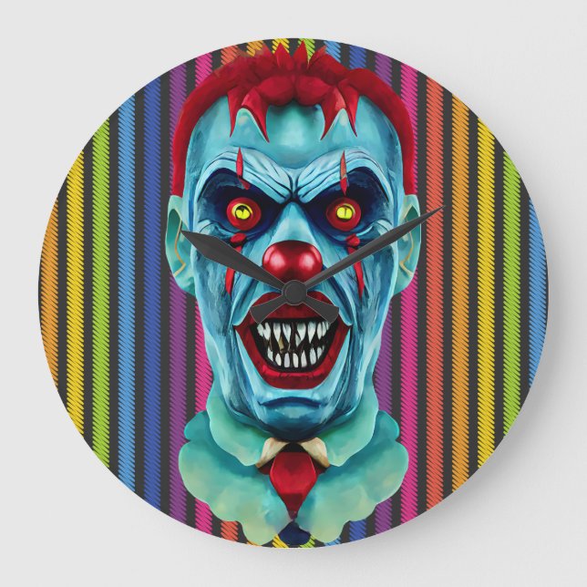 Creepy Killer Zombie Clown Horror Art Stor Klocka (Framsida)