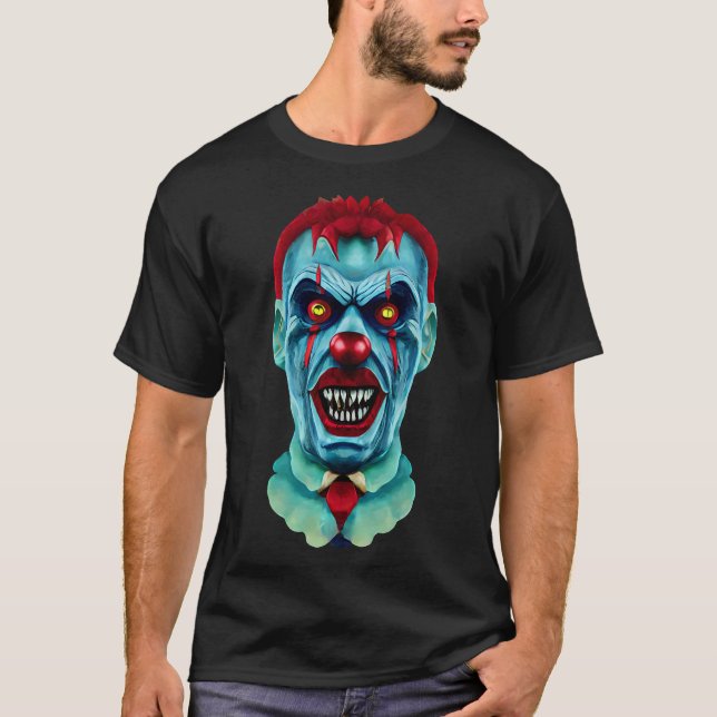 Creepy Killer Zombie Clown Horror Art T Shirt (Framsida)
