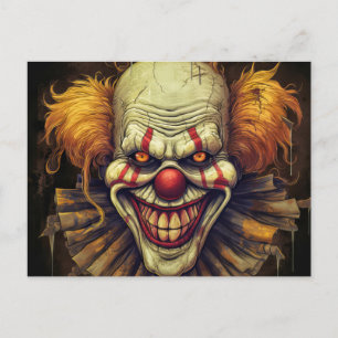 Creepy Konstig Carnival Clown Illustration Art Vykort