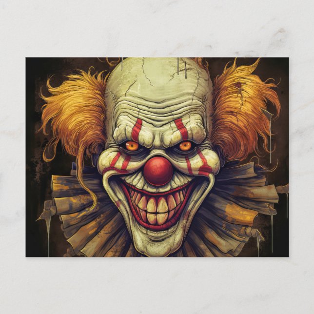 Creepy Konstig Carnival Clown Illustration Art Vykort (Framsida)