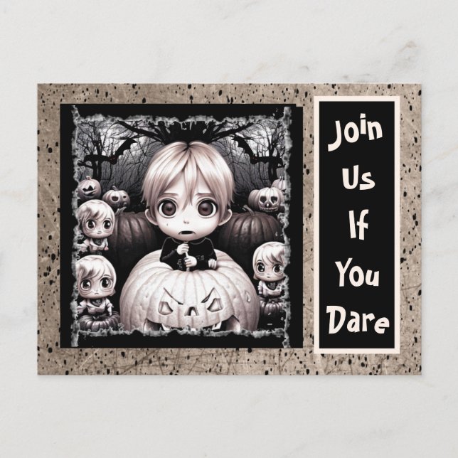 Creepy Little Child Pumpkin Patch Halloween Vykort (Framsida)