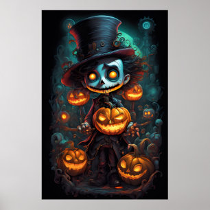 Creepy Man och Pumpkins Halloween Poster