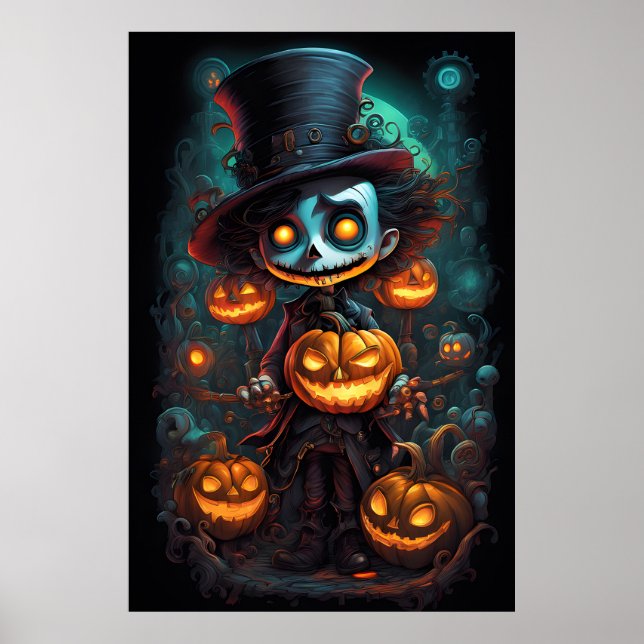 Creepy Man och Pumpkins Halloween Poster (Framsidan)