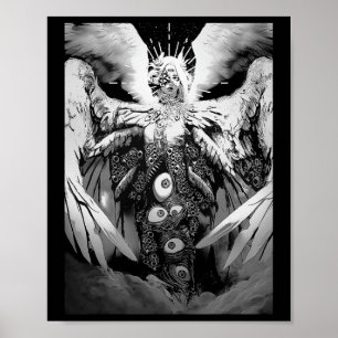 Creepy Manga Biblical Angel Scary Ögon Horror Hall Poster