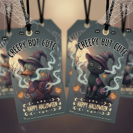 Creepy men Cute cat Happy halloween Presentetikett