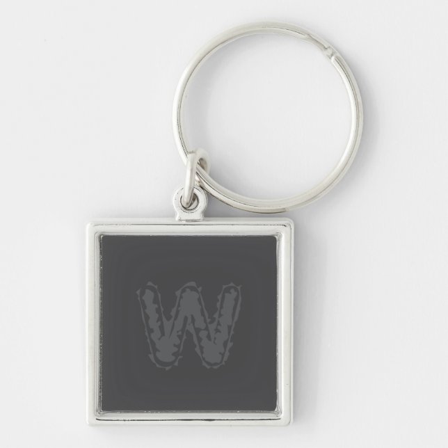 Creepy Monogram Grått på Grått Fyrkantig Silverfärgad Nyckelring (Framsidan)