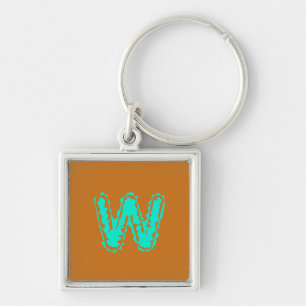 Creepy Monogram Toxic-Grönt på Orange Fyrkantig Silverfärgad Nyckelring