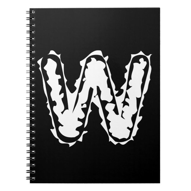 Creepy Monogram White på Black Anteckningsbok (Framsidan)