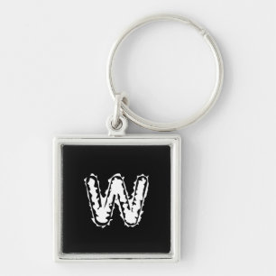 Creepy Monogram White på Black Fyrkantig Silverfärgad Nyckelring