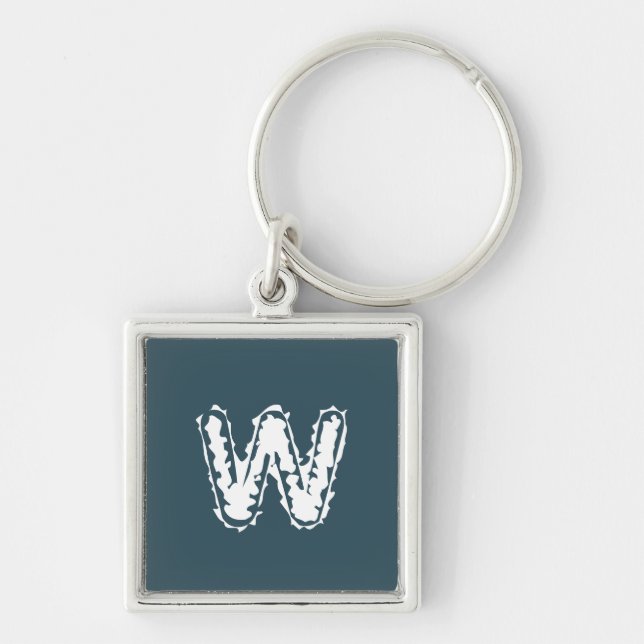 Creepy Monogram White på Blue Fyrkantig Silverfärgad Nyckelring (Framsidan)