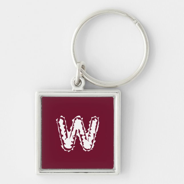 Creepy Monogram White på Red Fyrkantig Silverfärgad Nyckelring (Framsidan)