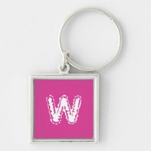 Creepy Monogram White på Rosa Fyrkantig Silverfärgad Nyckelring