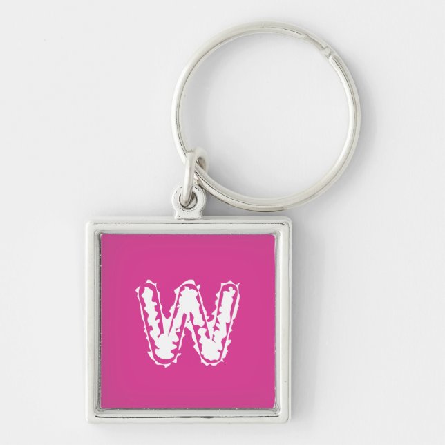 Creepy Monogram White på Rosa Fyrkantig Silverfärgad Nyckelring (Framsidan)