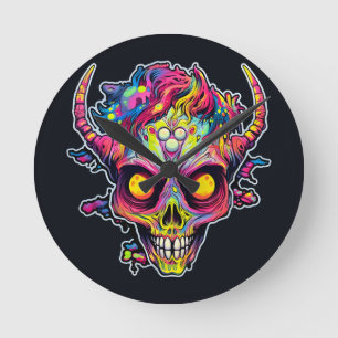 Creepy neon tusdemon rund klocka